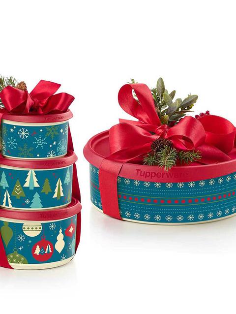 Tupperware Christmas Stacking Canisters Set of 3 and the Christmas Cookie Canister Best Price