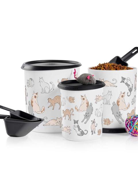 Tupperware Tupper®Pets  One Touch® Canister & Scoop Set/Cozy Cats Best Seller